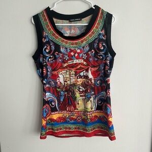 Vintage Dolce & Gabbana Silk Tank & Pants - Multicolor Caretto Printed Silk Set